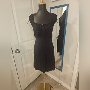 NWT! Cosmic Aura Black With Red Rose Empire Waisted Mini Dress - Plus Size 1X